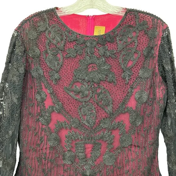 Naeem Khan women's lace beaded long sleeve top size 10 - Picture 3 of 5